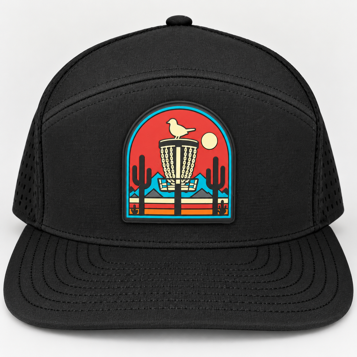 Desert Red PVC Patch Flat Bill Hat - Black - patch close-up