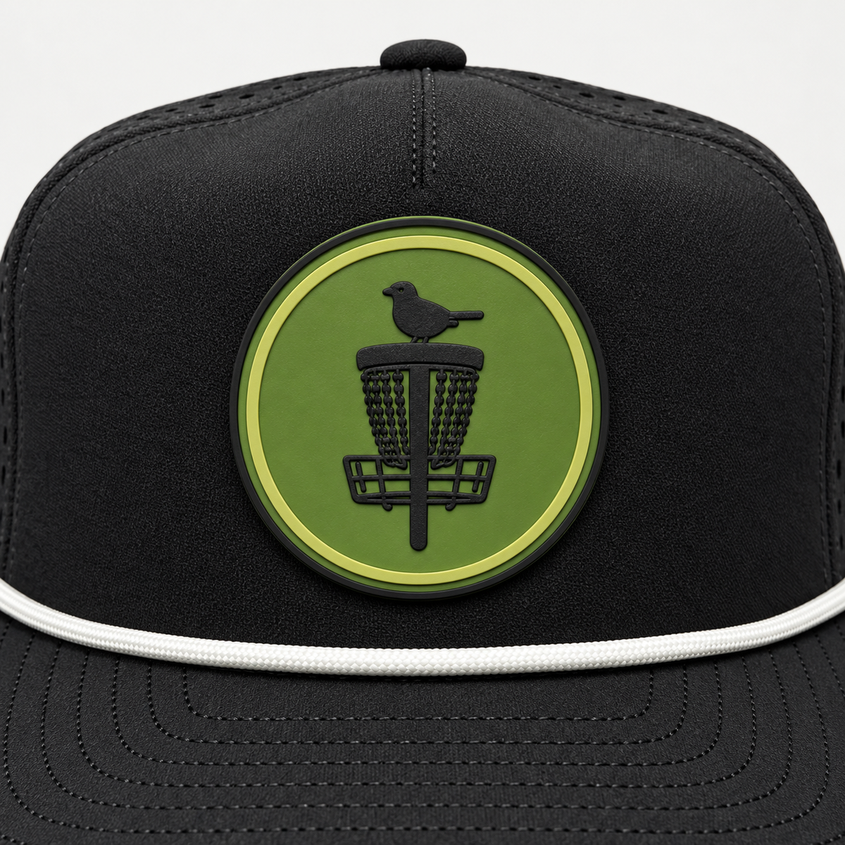 Olive Classic PVC Patch Rope Hat - Black - patch close-up