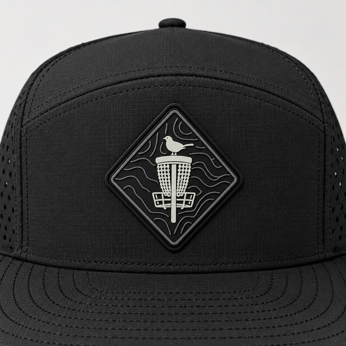 Topo Blackout PVC Patch Flat Bill Hat - Black - patch close-up