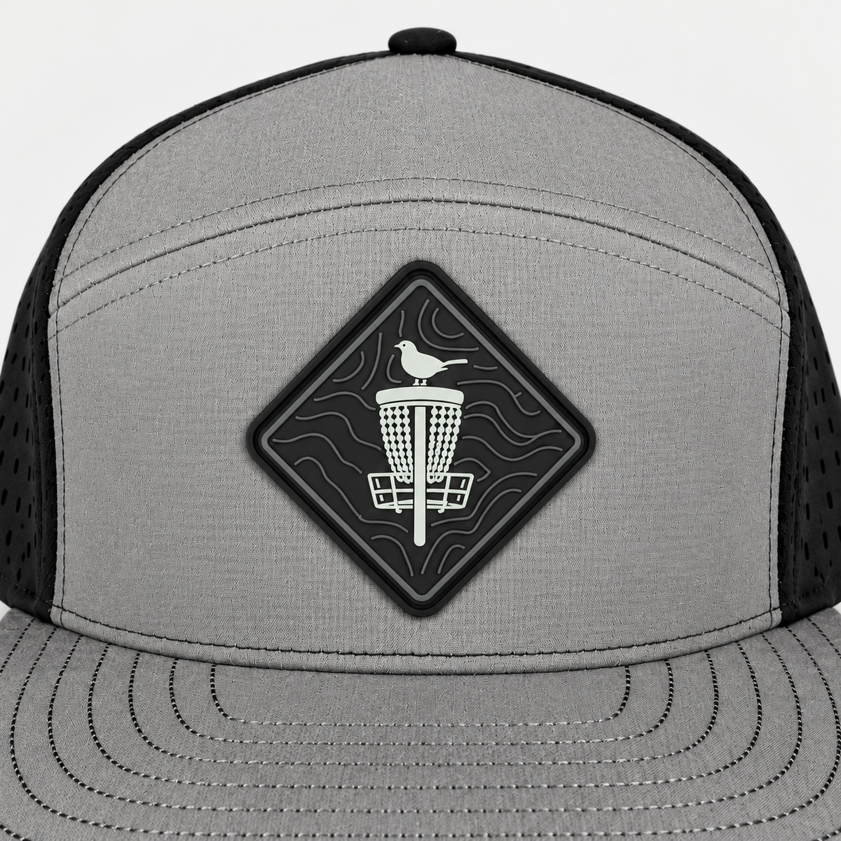 Topo Blackout PVC Patch Flat Bill Hat - Black/Grey - patch close-up
