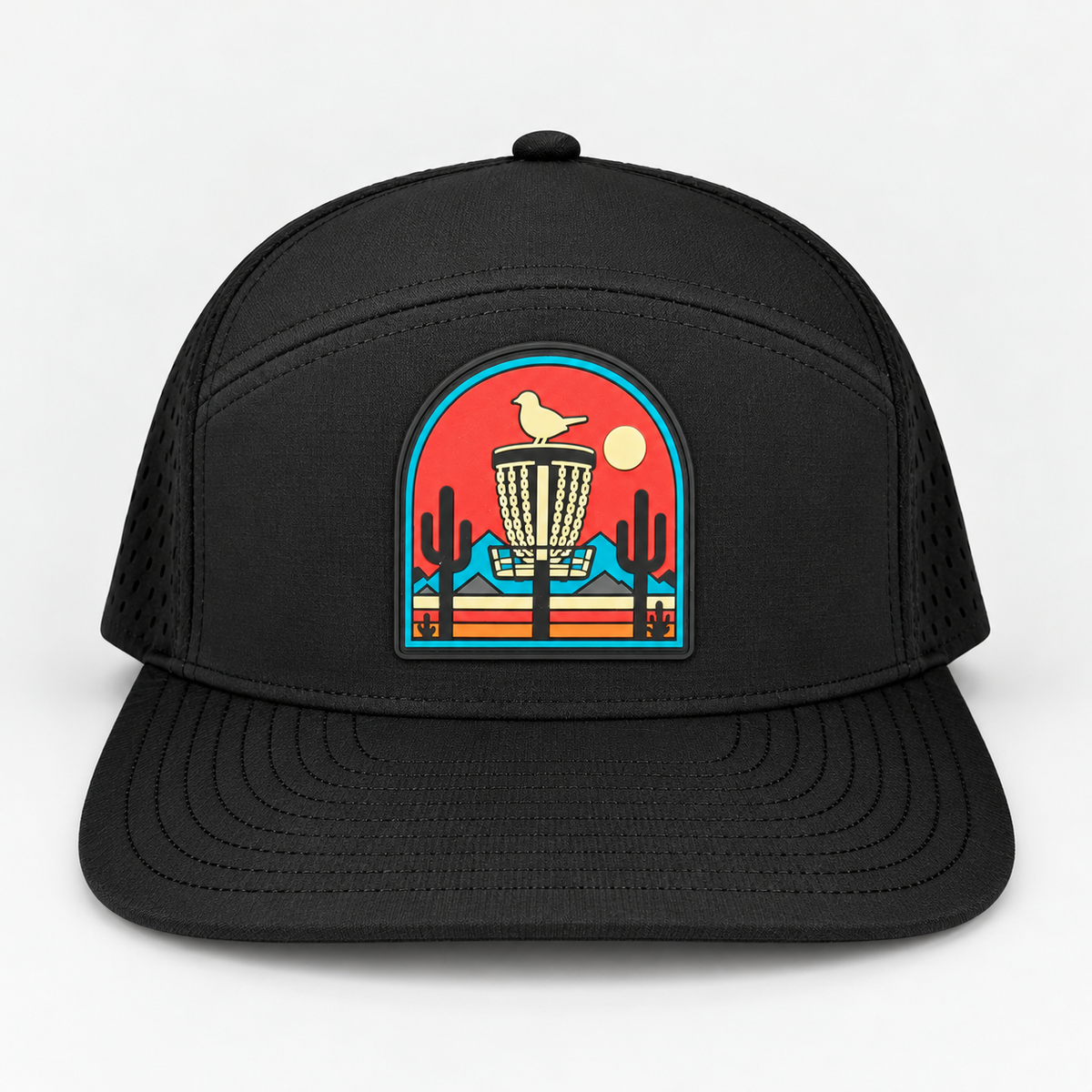 Desert Red PVC Patch Flat Bill Hat - Black - front