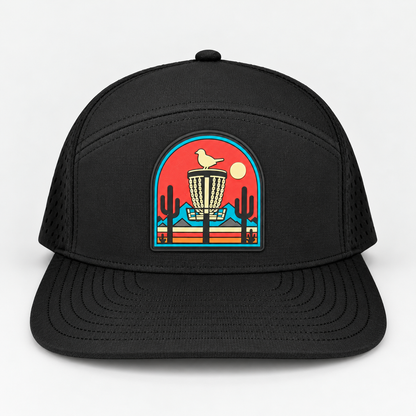 Desert Red PVC Patch Flat Bill Hat - Black - front