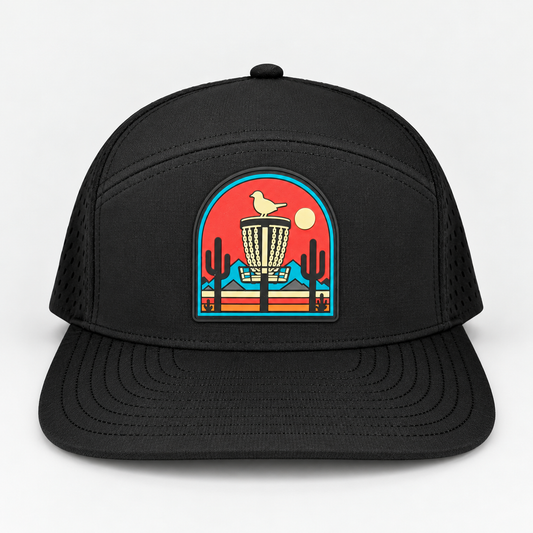 Desert Red PVC Patch Flat Bill Hat - Black - front