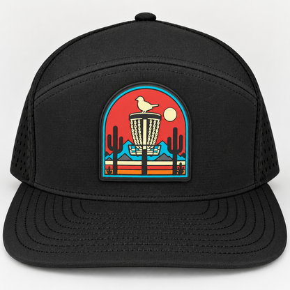 Desert Red PVC Patch Flat Bill Hat - Black - patch close-up