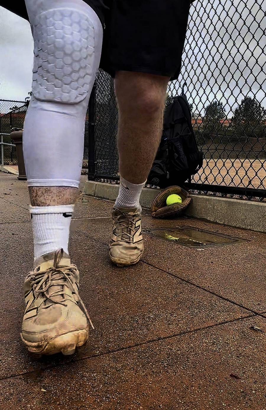 White FlexCell sleeve with a dirt line on the shin where the sleeve ends