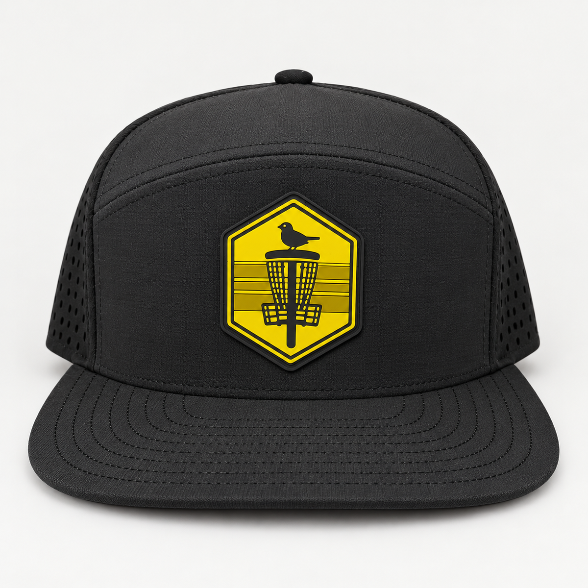Mustard Shield PVC Patch Flat Bill Hat - Black - front