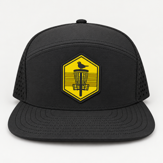 Mustard Shield PVC Patch Flat Bill Hat - Black - front