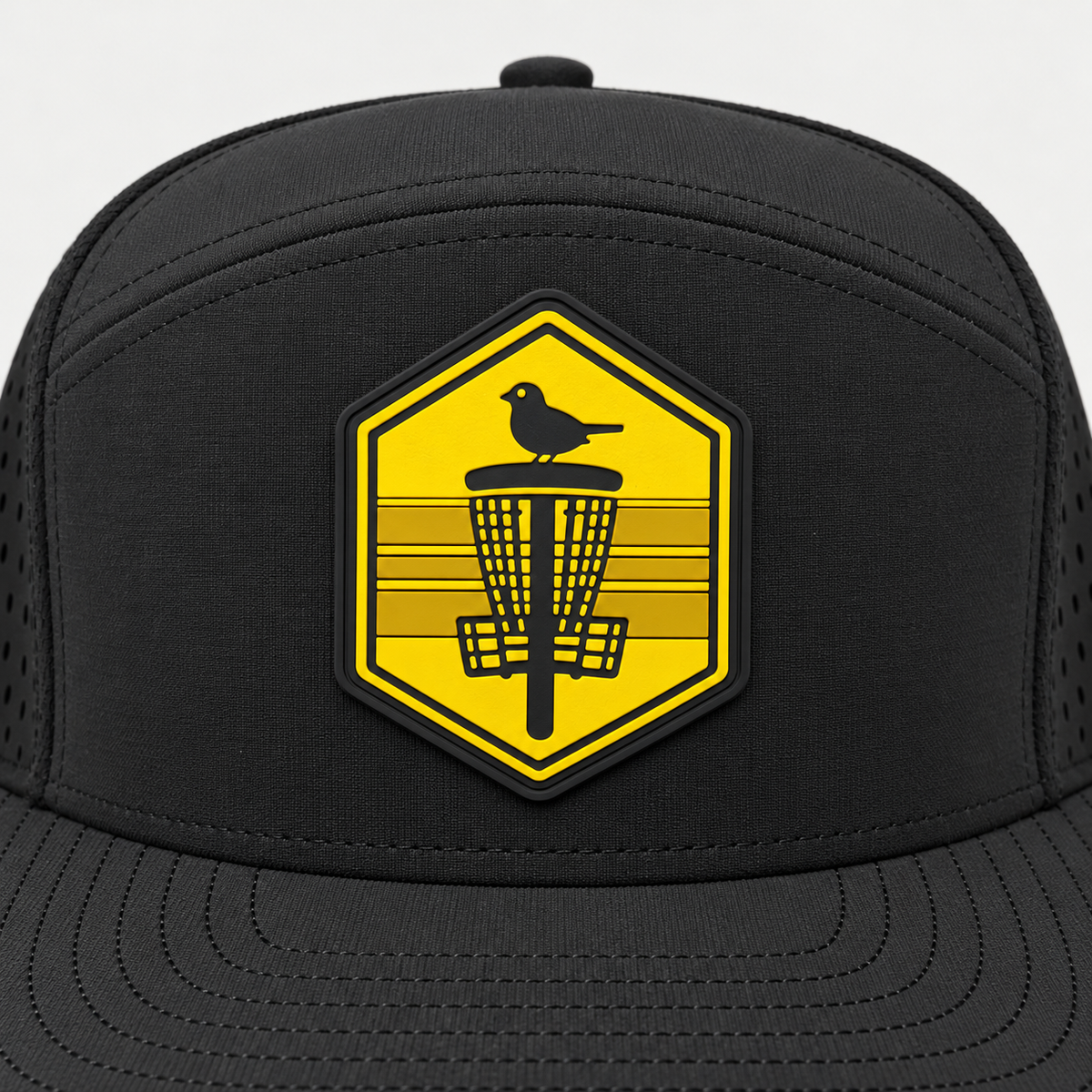 Mustard Shield PVC Patch Flat Bill Hat - Black - patch close-up