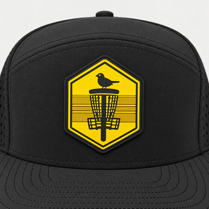 Mustard Shield PVC Patch Flat Bill Hat - Black - patch close-up