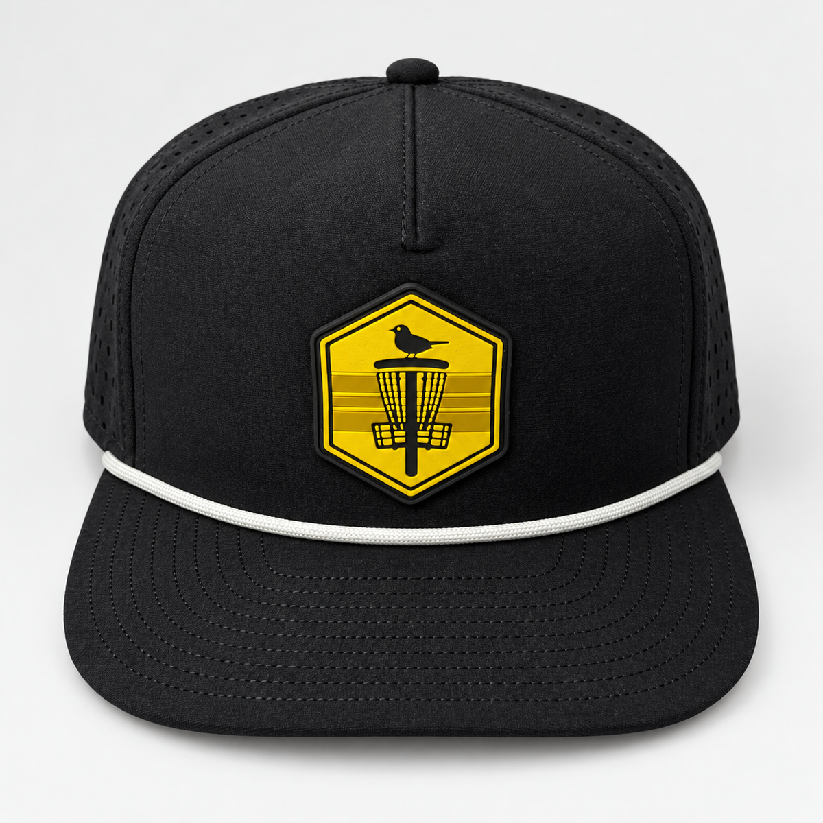 Mustard Shield PVC Patch Rope Hat - Black - elevated front view