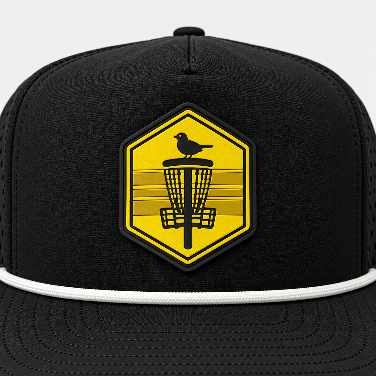 Mustard Shield PVC Patch Rope Hat - Black - patch close-up