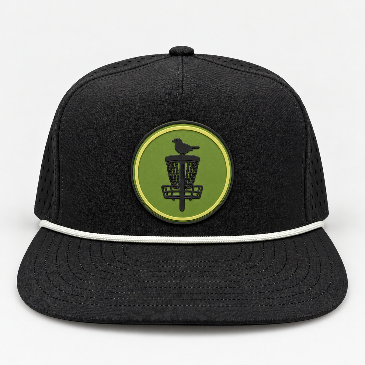 Olive Classic PVC Patch Rope Hat - Black - front