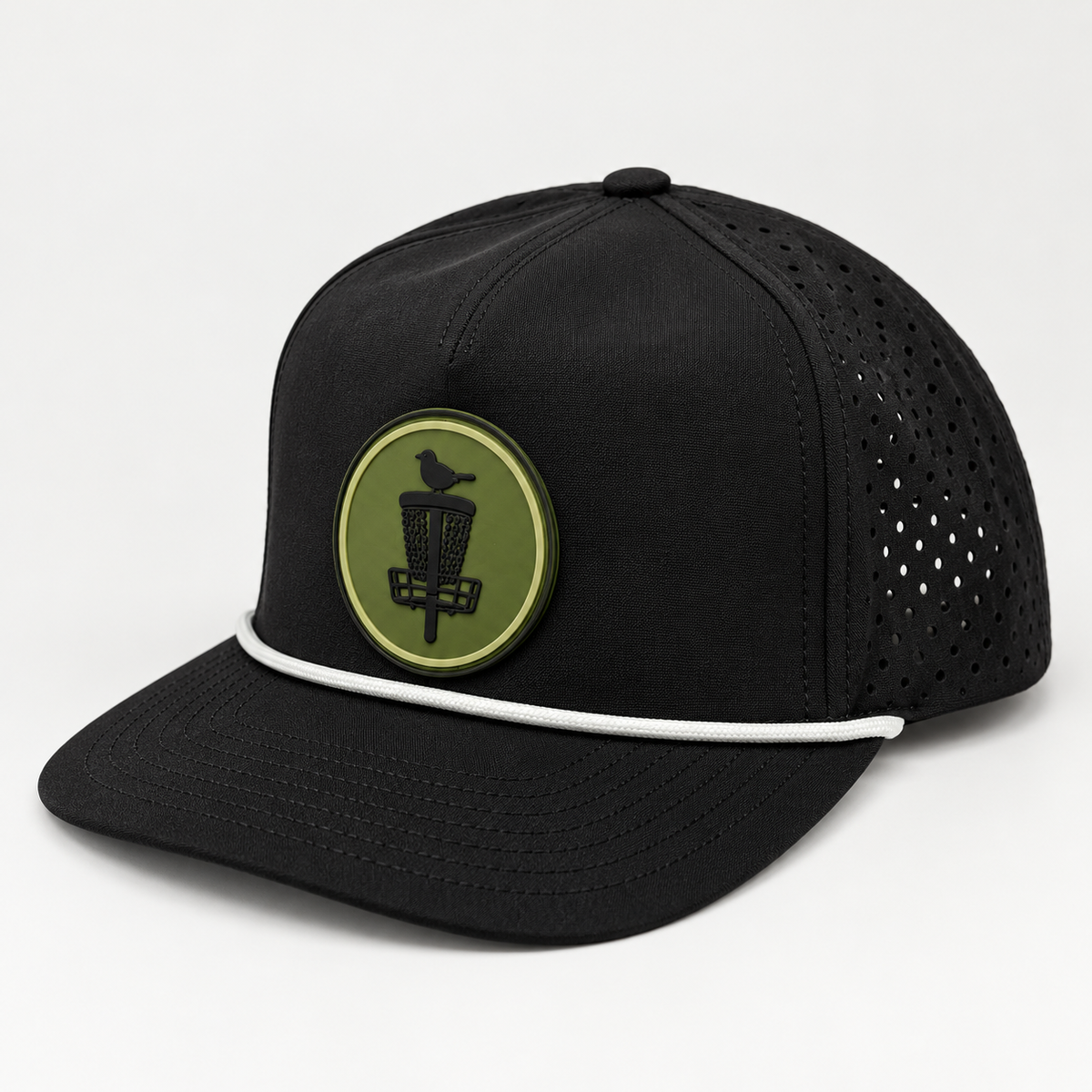 Olive Classic PVC Patch Rope Hat - Black - three-quarter view