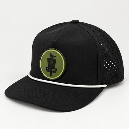 Olive Classic PVC Patch Rope Hat - Black - three-quarter view