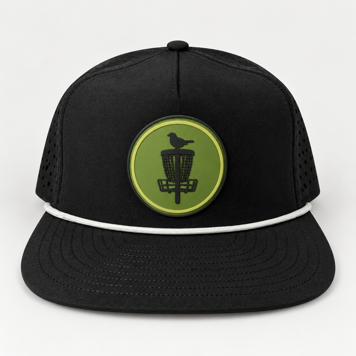 Olive Classic PVC Patch Rope Hat - Black - elevated front view