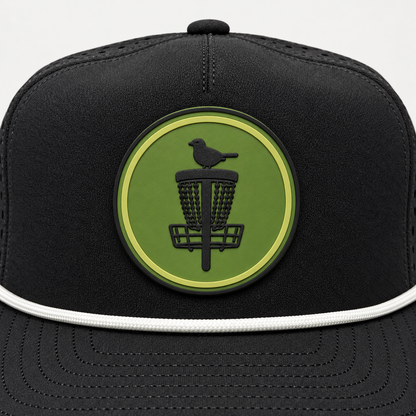 Olive Classic PVC Patch Rope Hat - Black - patch close-up