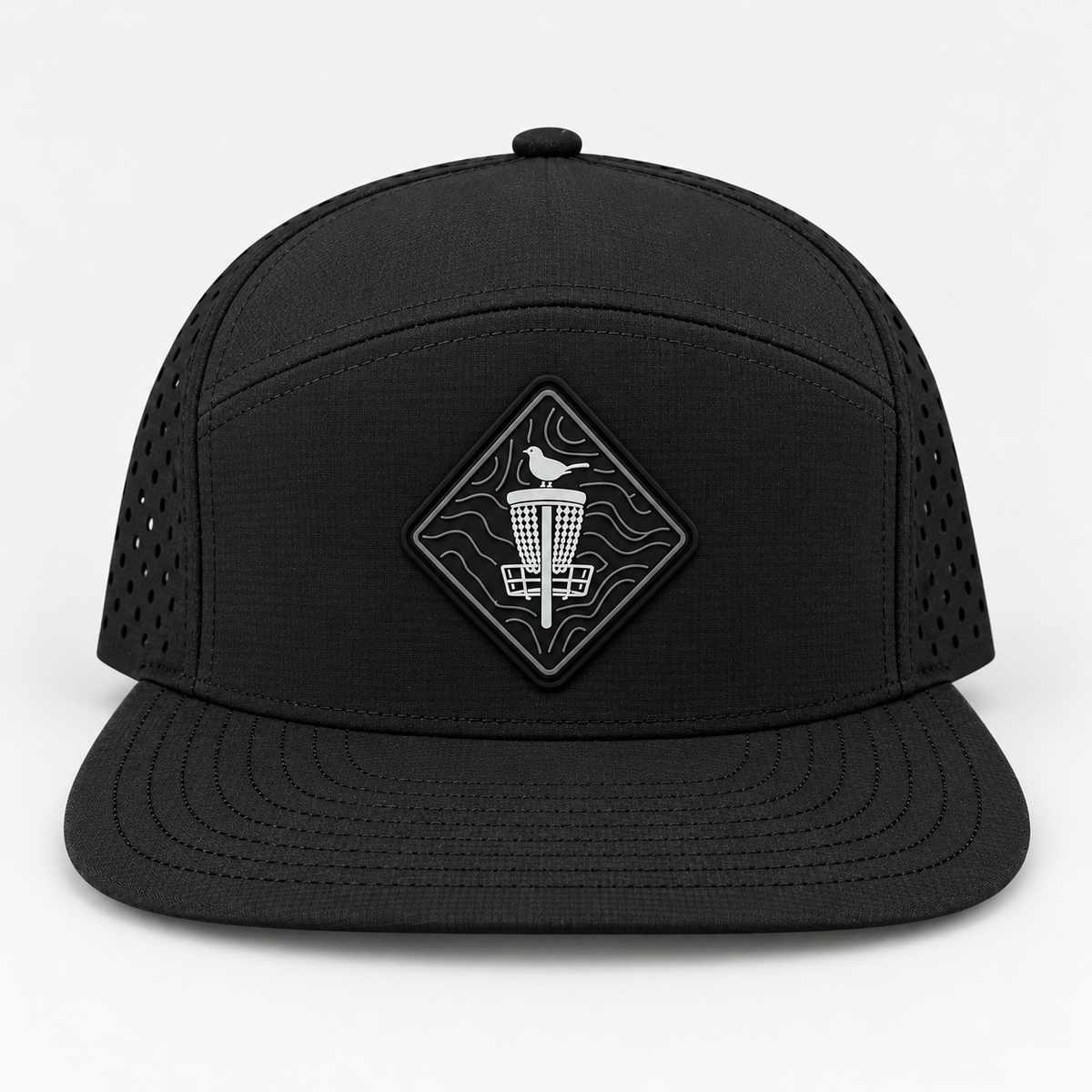 Topo Blackout PVC Patch Flat Bill Hat - Black - front