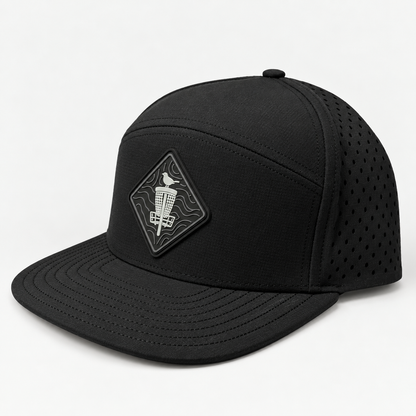 Topo Blackout PVC Patch Flat Bill Hat - Black - three-quarter view
