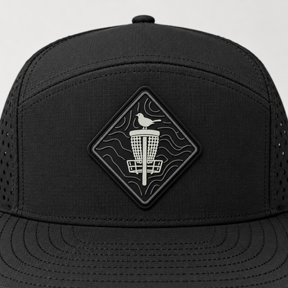 Topo Blackout PVC Patch Flat Bill Hat - Black - patch close-up