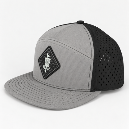 Topo Blackout PVC Patch Flat Bill Hat - Black/Grey - three-quarter view