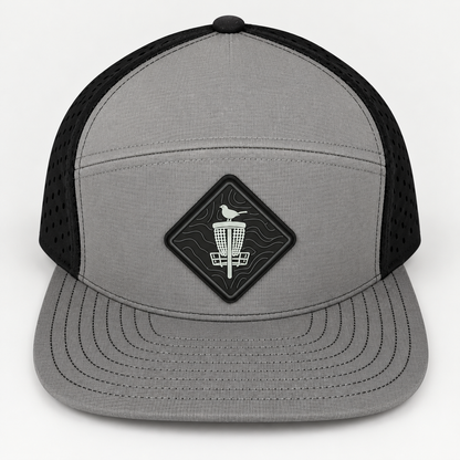 Topo Blackout PVC Patch Flat Bill Hat - Black/Grey - elevated front view
