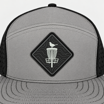 Topo Blackout PVC Patch Flat Bill Hat - Black/Grey - patch close-up