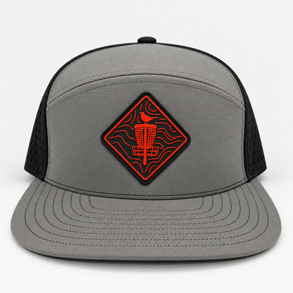 Topo Red PVC Patch Flat Bill Hat - Black/Grey - front