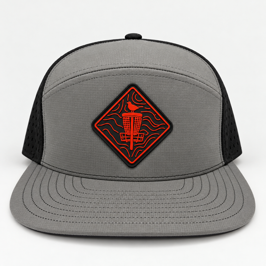 Topo Red PVC Patch Flat Bill Hat - Black/Grey - front