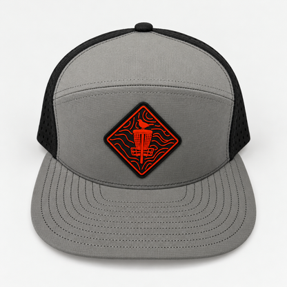 Topo Red PVC Patch Flat Bill Hat - Black/Grey - elevated front view